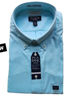 18.5 34/35 Dress Shirt Light Aqua Blue Traditional Fit New Mens Traveler Cotton